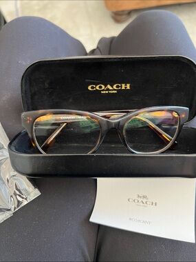 COACH Women's Tortoise Shell Cat-Eye Optical Glasses - Brown/Gold Accents